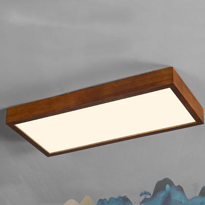 Traditional Chinese Rectangle Rubberwood Acrylic LED Semi-Flush Mount Lighting For Living Room
