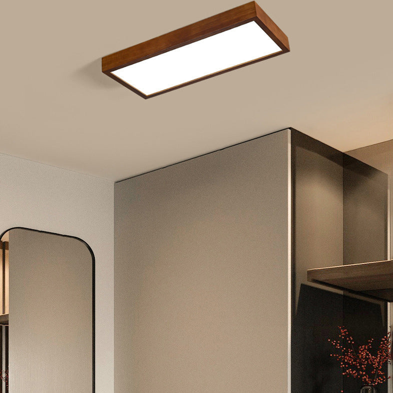 Traditional Chinese Rectangle Rubberwood Acrylic LED Semi-Flush Mount Lighting For Living Room