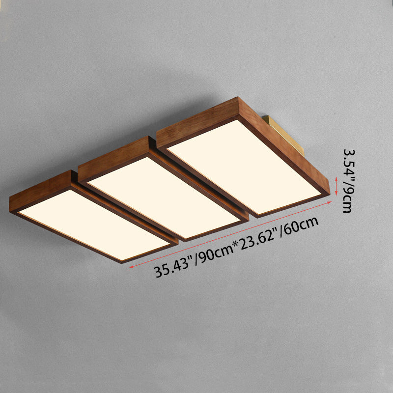 Traditional Chinese Rectangle Rubberwood Acrylic LED Semi-Flush Mount Lighting For Living Room