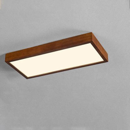 Traditional Chinese Rectangle Rubberwood Acrylic LED Semi-Flush Mount Lighting For Living Room