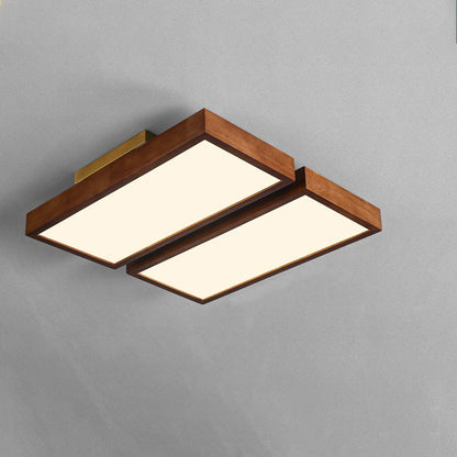 Traditional Chinese Rectangle Rubberwood Acrylic LED Semi-Flush Mount Lighting For Living Room