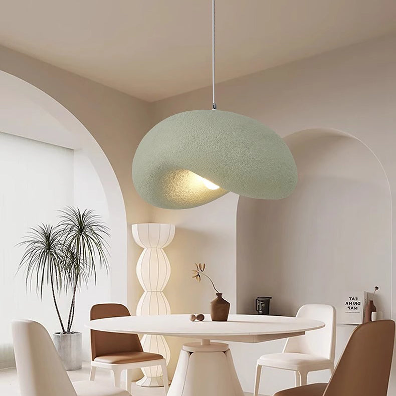 Contemporary Scandinavian Hat Shape Irregular Round Polystyrene 1-Light Pendant Light For Bedroom