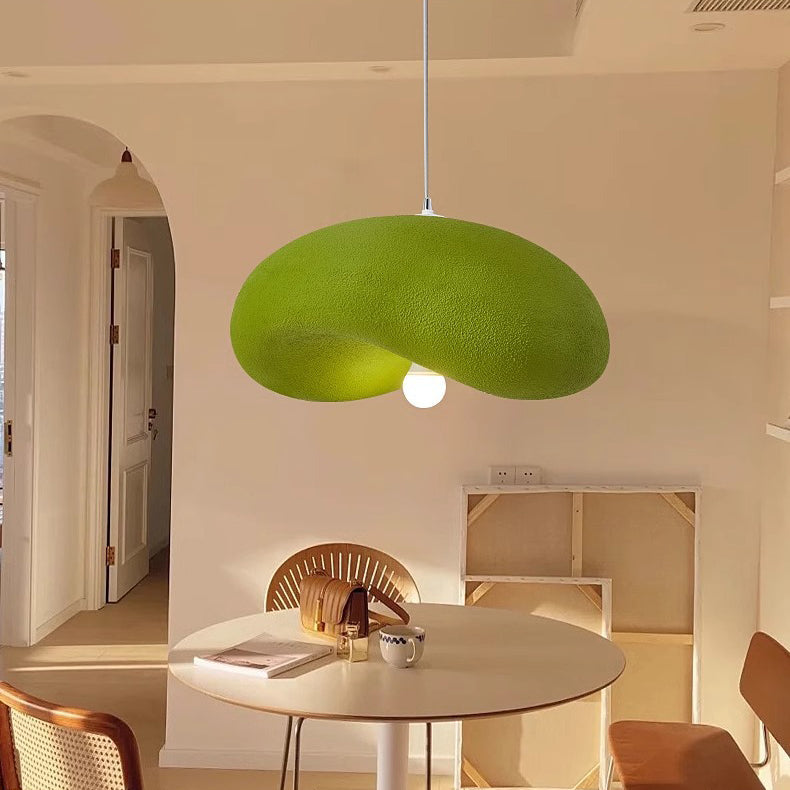 Contemporary Scandinavian Hat Shape Irregular Round Polystyrene 1-Light Pendant Light For Bedroom