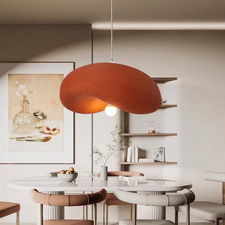 Contemporary Scandinavian Hat Shape Irregular Round Polystyrene 1-Light Pendant Light For Bedroom