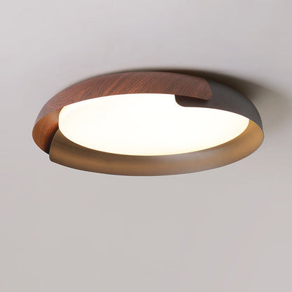Modern Minimalist Wood Art Round Iron Acrylic LED Flush Mount Ceiling Light For Bedroom
