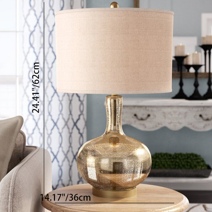 Modern Minimalist Round Cylinder Oval Glass Fabric 1-Light Table Lamp For Bedroom