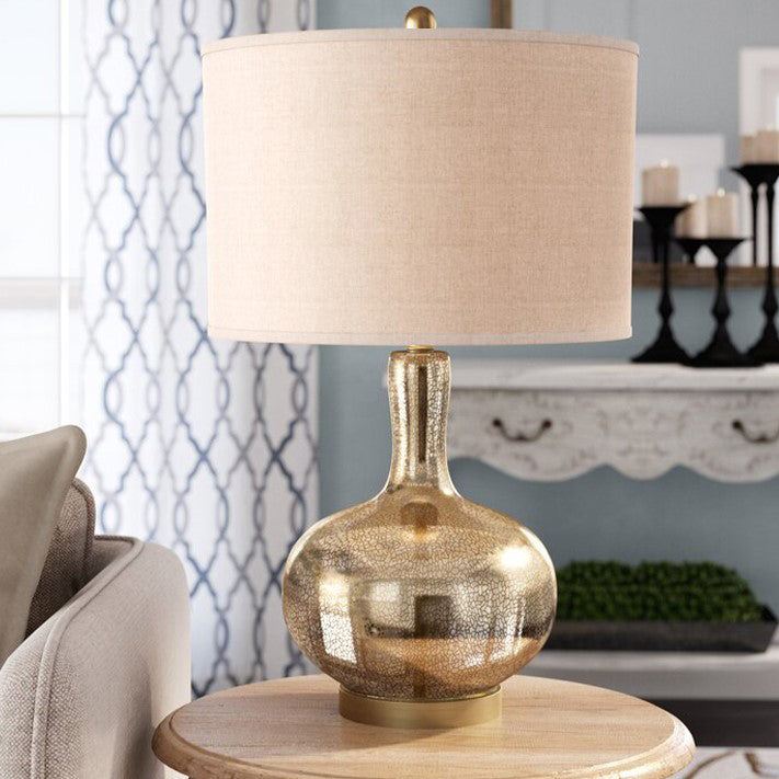Modern Minimalist Round Cylinder Oval Glass Fabric 1-Light Table Lamp For Bedroom