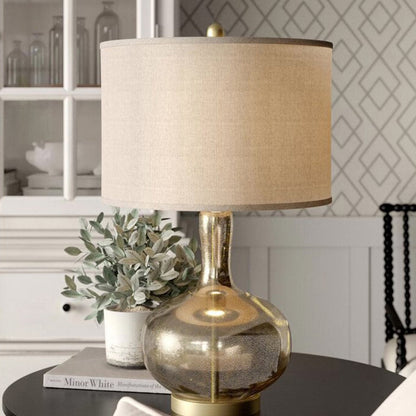 Modern Minimalist Round Cylinder Oval Glass Fabric 1-Light Table Lamp For Bedroom