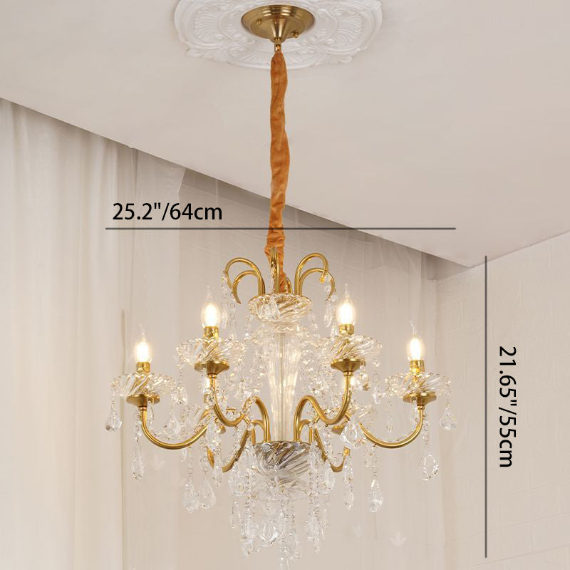 Traditional French Tassel Twig Shape Hardware Glass Crystal 6/8/10 Light Chandelier For Living Room