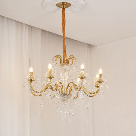 Traditional French Tassel Twig Shape Hardware Glass Crystal 6/8/10 Light Chandelier For Living Room