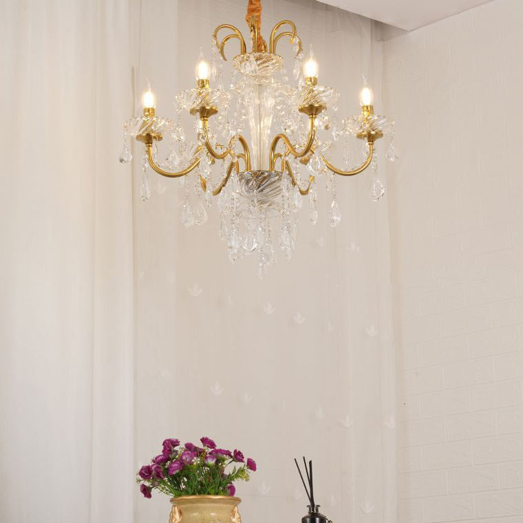 Traditional French Tassel Twig Shape Hardware Glass Crystal 6/8/10 Light Chandelier For Living Room