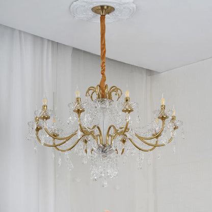 Traditional French Tassel Twig Shape Hardware Glass Crystal 6/8/10 Light Chandelier For Living Room