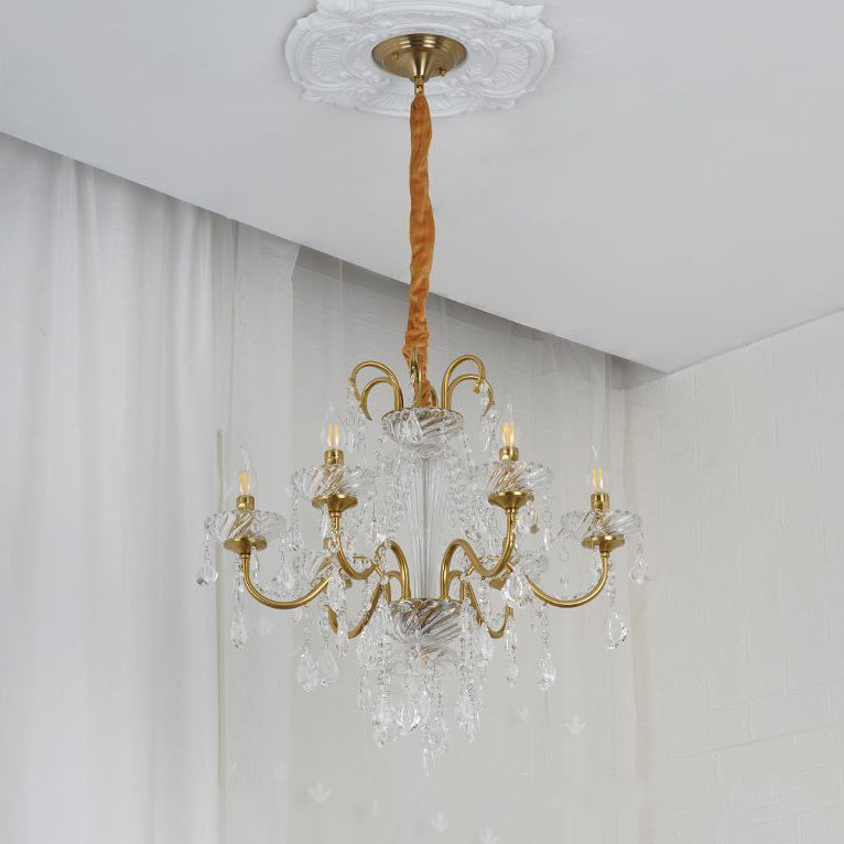 Traditional French Tassel Twig Shape Hardware Glass Crystal 6/8/10 Light Chandelier For Living Room