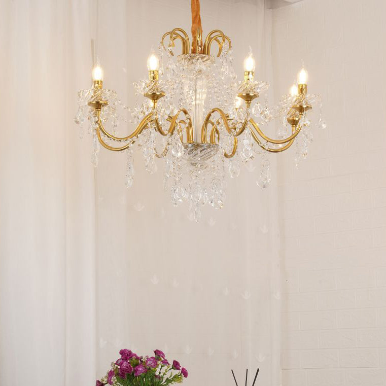 Traditional French Tassel Twig Shape Hardware Glass Crystal 6/8/10 Light Chandelier For Living Room