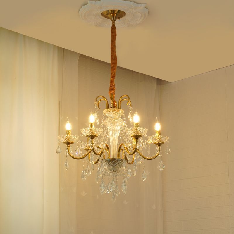 Traditional French Tassel Twig Shape Hardware Glass Crystal 6/8/10 Light Chandelier For Living Room