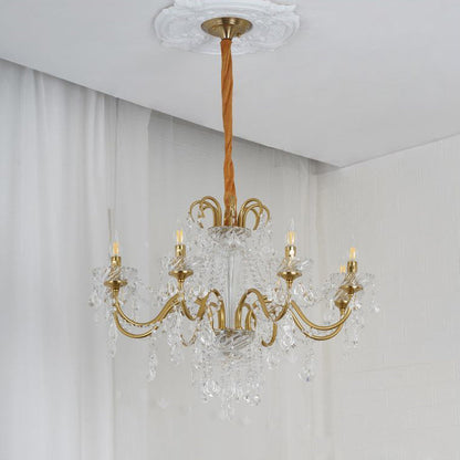Traditional French Tassel Twig Shape Hardware Glass Crystal 6/8/10 Light Chandelier For Living Room