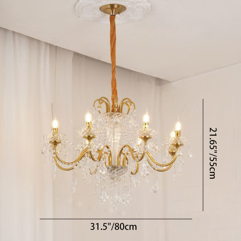 Traditional French Tassel Twig Shape Hardware Glass Crystal 6/8/10 Light Chandelier For Living Room