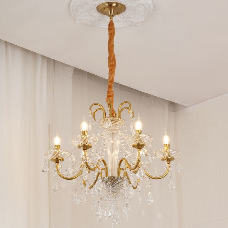 Traditional French Tassel Twig Shape Hardware Glass Crystal 6/8/10 Light Chandelier For Living Room