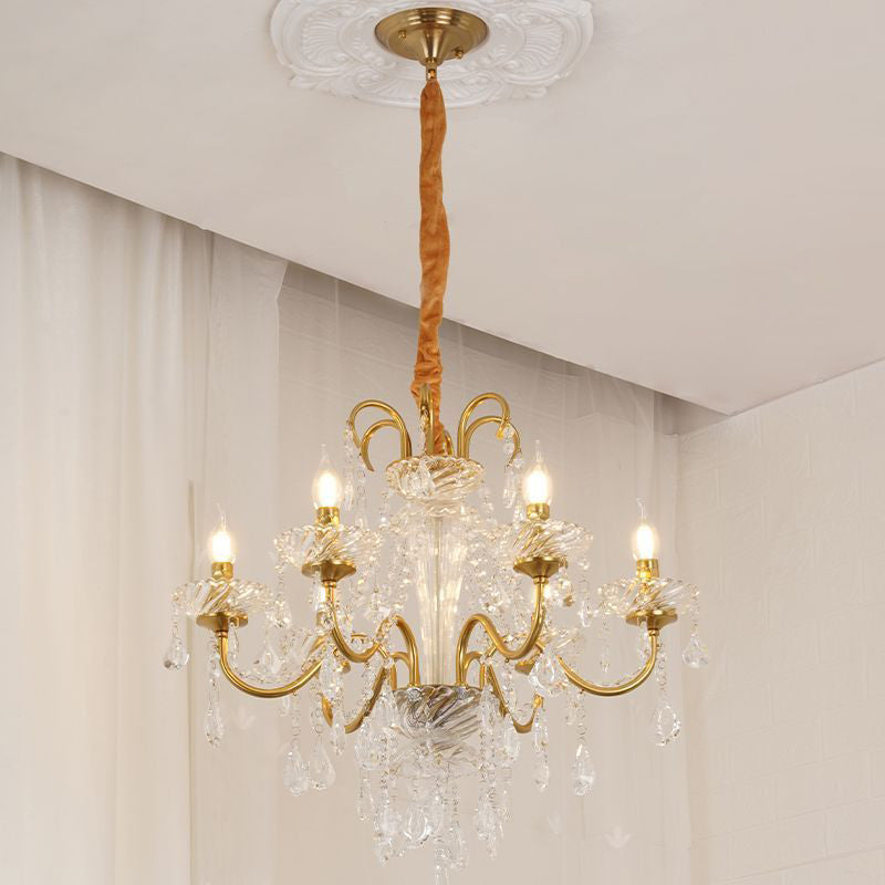 Traditional French Tassel Twig Shape Hardware Glass Crystal 6/8/10 Light Chandelier For Living Room