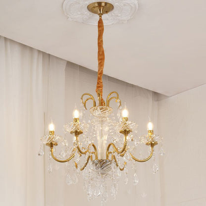 Traditional French Tassel Twig Shape Hardware Glass Crystal 6/8/10 Light Chandelier For Living Room