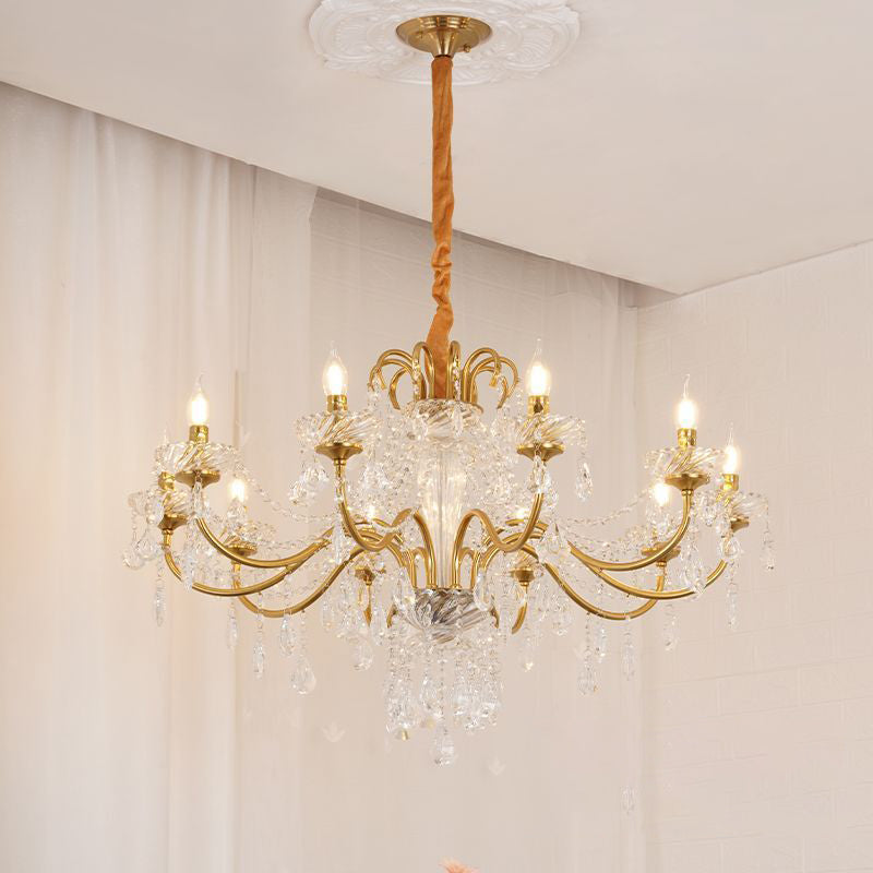 Traditional French Tassel Twig Shape Hardware Glass Crystal 6/8/10 Light Chandelier For Living Room
