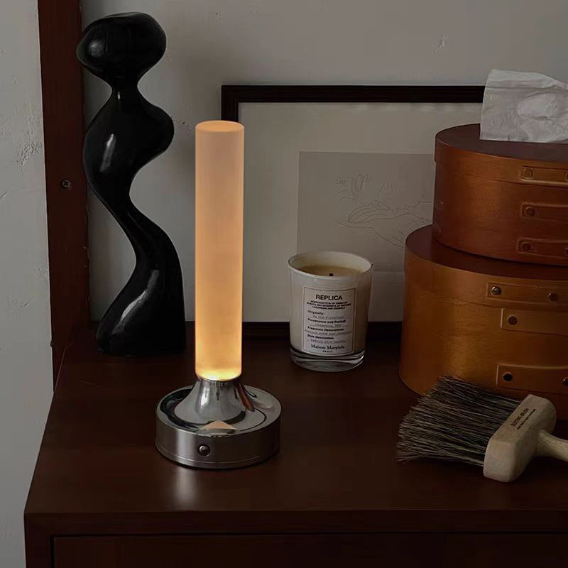 Modern Minimalist USB Candle Shape Round Cylinder Metal Acrylic LED Table Lamp For Bedroom