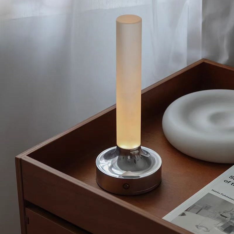 Modern Minimalist USB Candle Shape Round Cylinder Metal Acrylic LED Table Lamp For Bedroom
