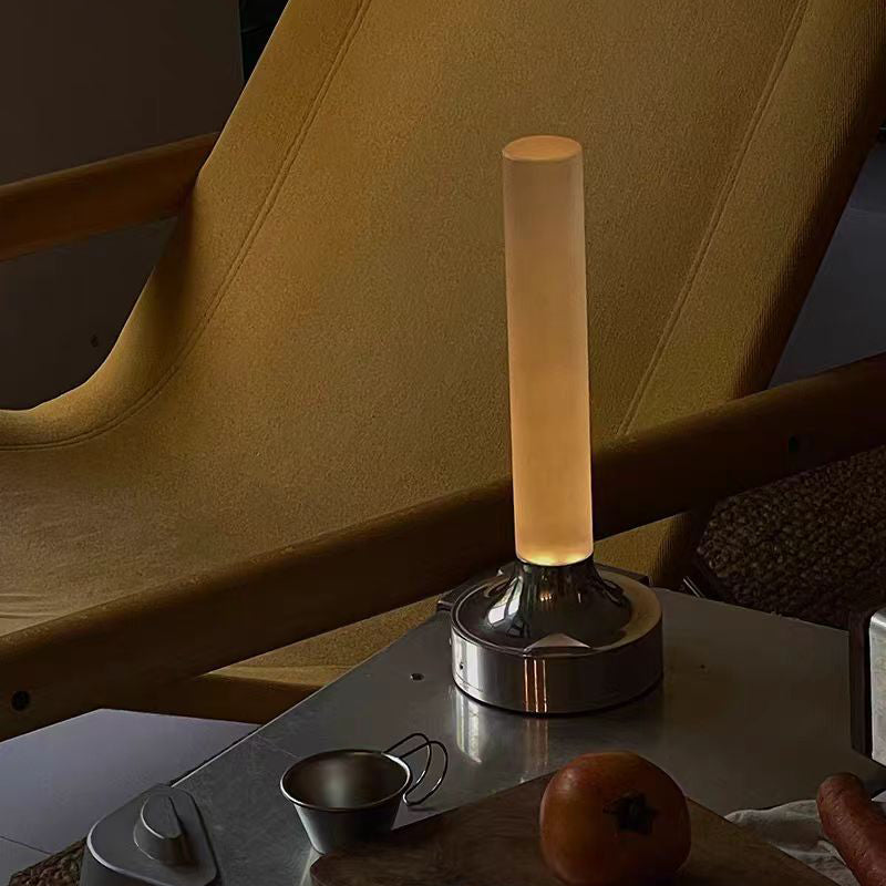 Modern Minimalist USB Candle Shape Round Cylinder Metal Acrylic LED Table Lamp For Bedroom