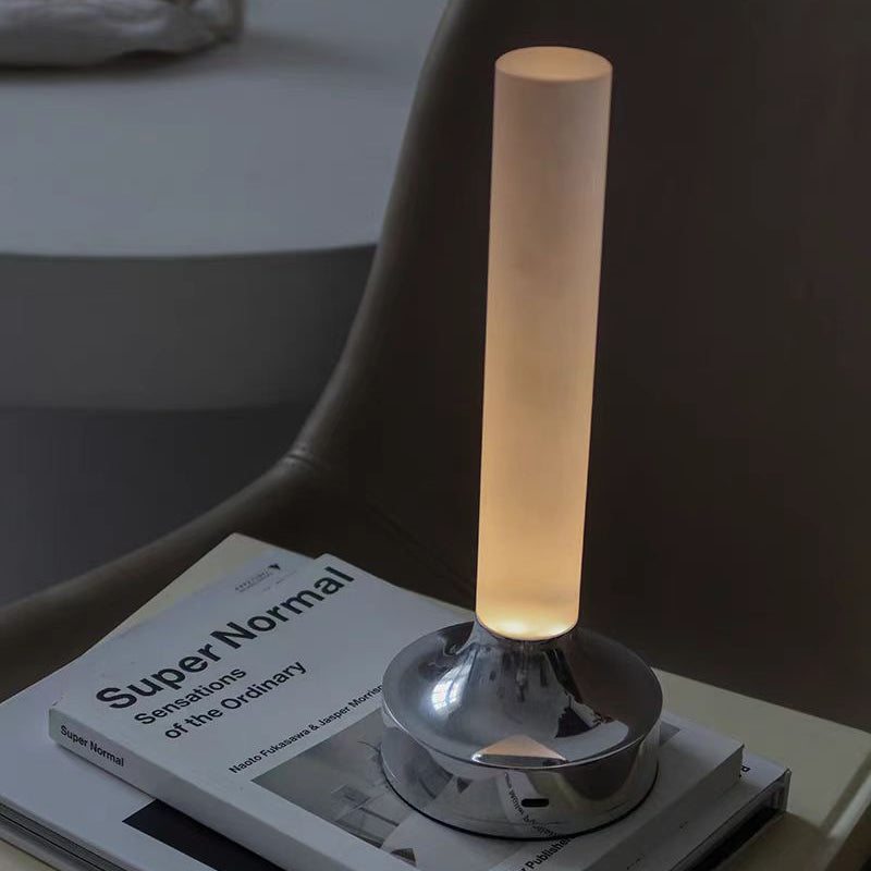 Modern Minimalist USB Candle Shape Round Cylinder Metal Acrylic LED Table Lamp For Bedroom