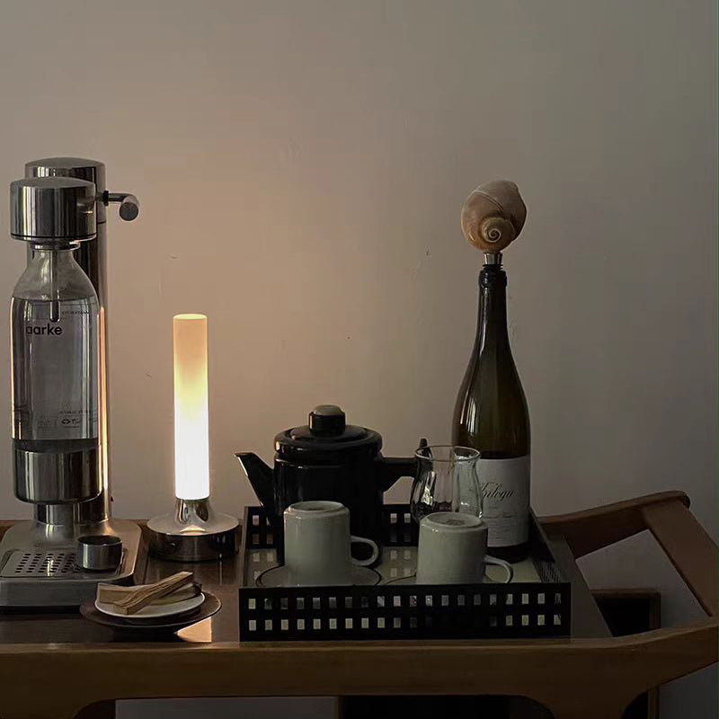 Modern Minimalist USB Candle Shape Round Cylinder Metal Acrylic LED Table Lamp For Bedroom