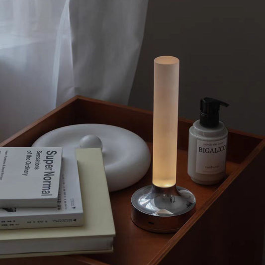 Modern Minimalist USB Candle Shape Round Cylinder Metal Acrylic LED Table Lamp For Bedroom