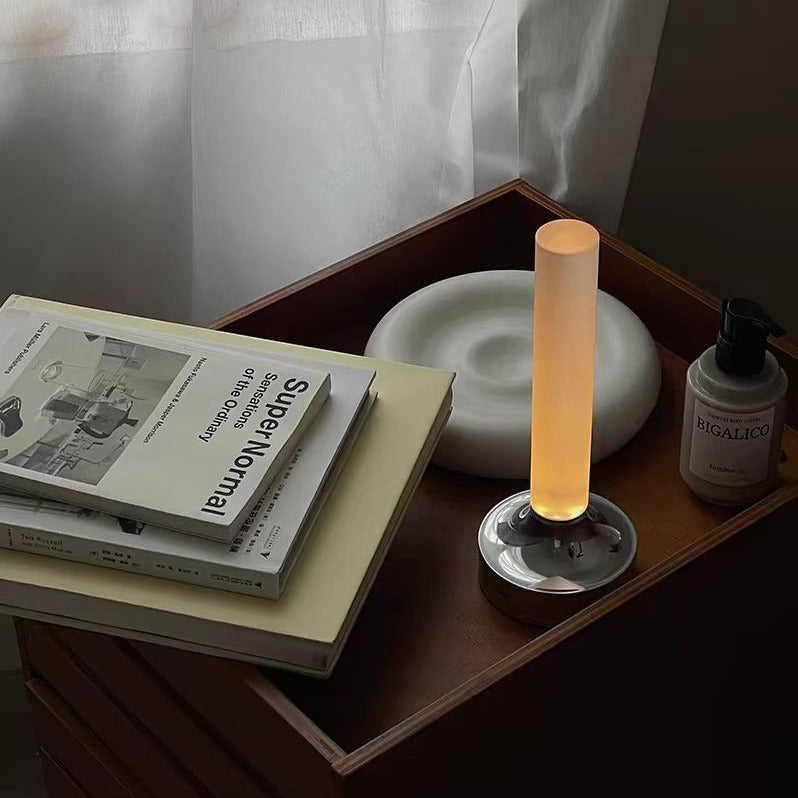 Modern Minimalist USB Candle Shape Round Cylinder Metal Acrylic LED Table Lamp For Bedroom