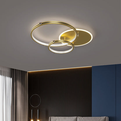Contemporary Creative Round Circle Intersecting Iron Acrylic LED Flush Mount Ceiling Light For Bedroom