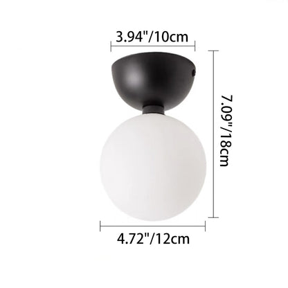 Contemporary Nordic Magic Bean Round Orb Iron Glass 1-Light Semi-Flush Mount Ceiling Light For Hallway