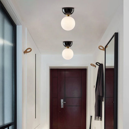 Contemporary Nordic Magic Bean Round Orb Iron Glass 1-Light Semi-Flush Mount Ceiling Light For Hallway