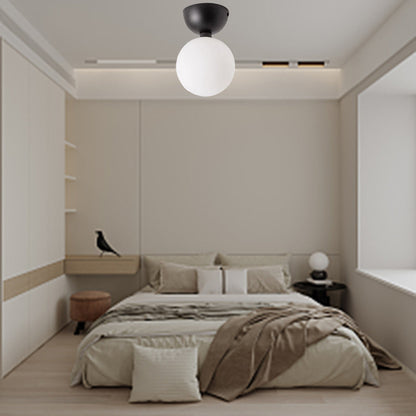 Contemporary Nordic Magic Bean Round Orb Iron Glass 1-Light Semi-Flush Mount Ceiling Light For Hallway