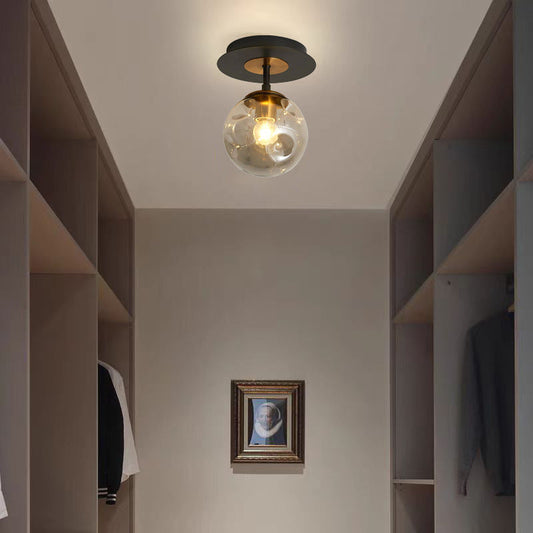 Contemporary Nordic Round Orb Iron Glass 1/3/5 Light Semi-Flush Mount Ceiling Light For Hallway