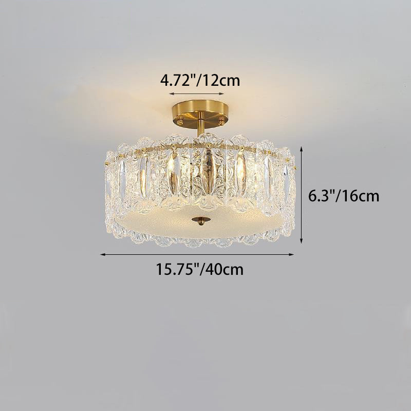 Traditional French Round Iron Glass 5/6/8 Light Semi-Flush Mount Ceiling Light For Bedroom