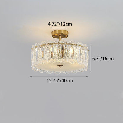 Traditional French Round Iron Glass 5/6/8 Light Semi-Flush Mount Ceiling Light For Bedroom