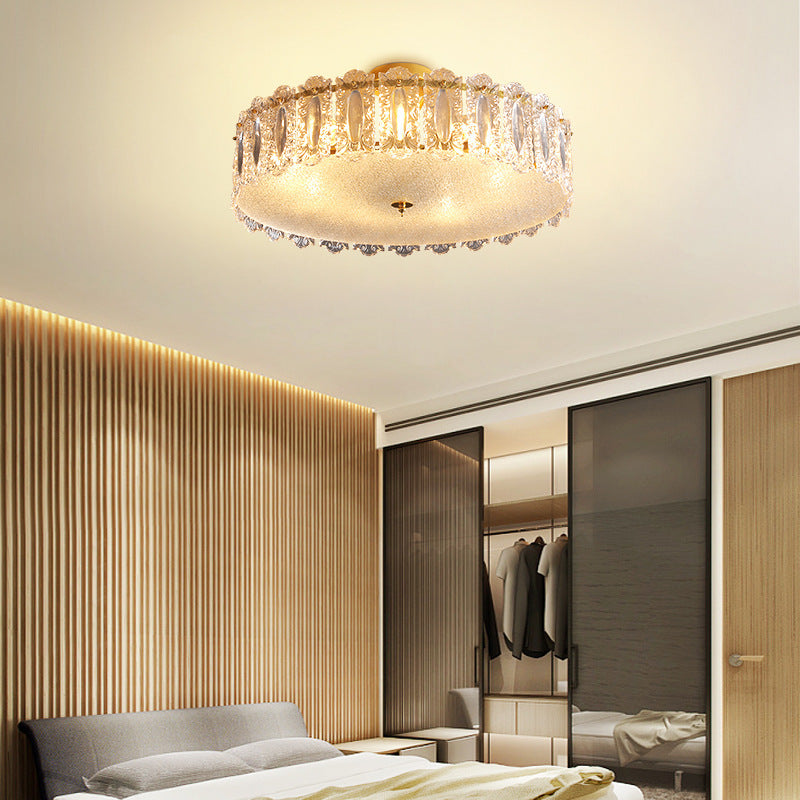 Traditional French Round Iron Glass 5/6/8 Light Semi-Flush Mount Ceiling Light For Bedroom