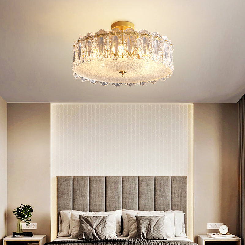 Traditional French Round Iron Glass 5/6/8 Light Semi-Flush Mount Ceiling Light For Bedroom