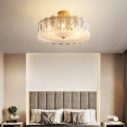 Traditional French Round Iron Glass 5/6/8 Light Semi-Flush Mount Ceiling Light For Bedroom