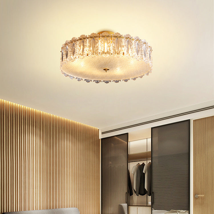 Traditional French Round Iron Glass 5/6/8 Light Semi-Flush Mount Ceiling Light For Bedroom