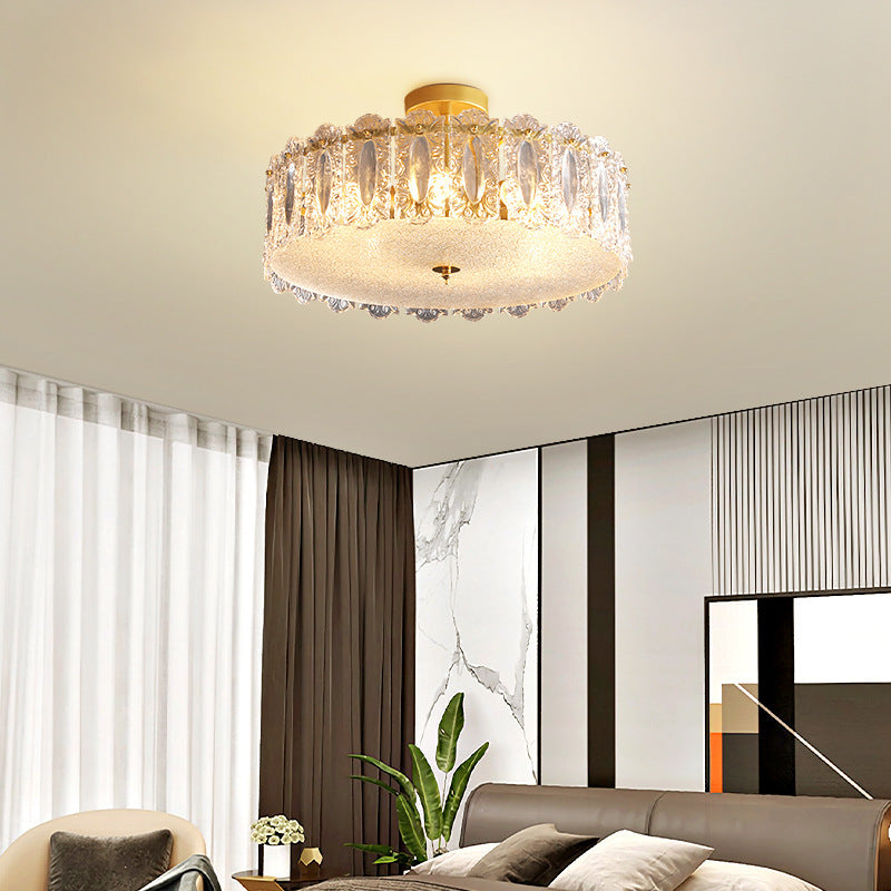 Traditional French Round Iron Glass 5/6/8 Light Semi-Flush Mount Ceiling Light For Bedroom