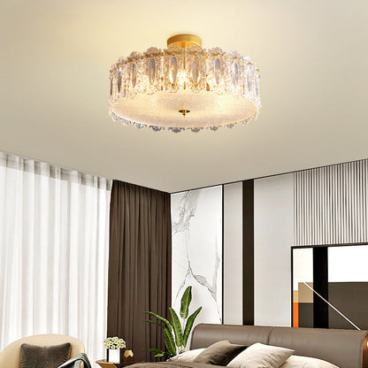 Traditional French Round Iron Glass 5/6/8 Light Semi-Flush Mount Ceiling Light For Bedroom