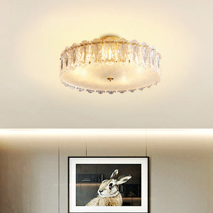 Traditional French Round Iron Glass 5/6/8 Light Semi-Flush Mount Ceiling Light For Bedroom