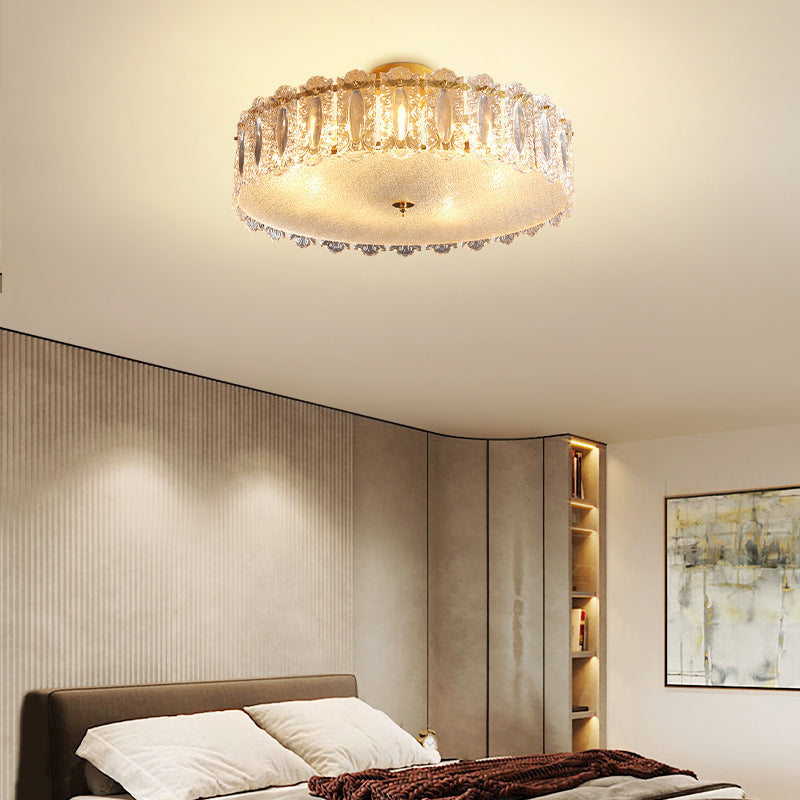 Traditional French Round Iron Glass 5/6/8 Light Semi-Flush Mount Ceiling Light For Bedroom