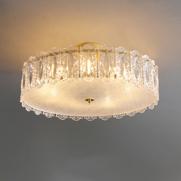 Traditional French Round Iron Glass 5/6/8 Light Semi-Flush Mount Ceiling Light For Bedroom