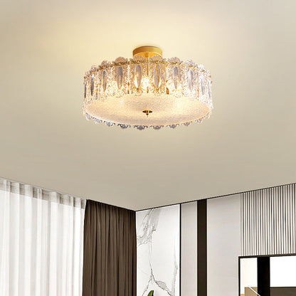 Traditional French Round Iron Glass 5/6/8 Light Semi-Flush Mount Ceiling Light For Bedroom