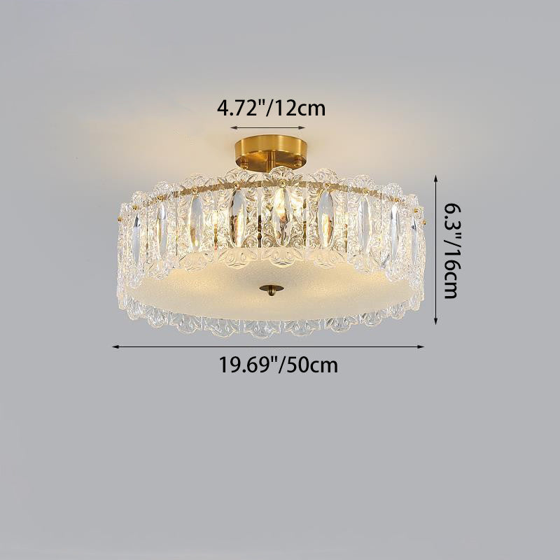 Traditional French Round Iron Glass 5/6/8 Light Semi-Flush Mount Ceiling Light For Bedroom